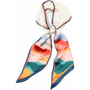 Women's Iridescent White Fashion Oblique Angle Silk Neck Scarf Printed Scarves